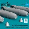 RESKIT RS72-0597 BLU-1B (750lb) napalm bombs finned MXU-393/B (4 pcs) (A-1, A-4, A-7, A-26K, B-57, F-100) (3D Printed) (1/72)